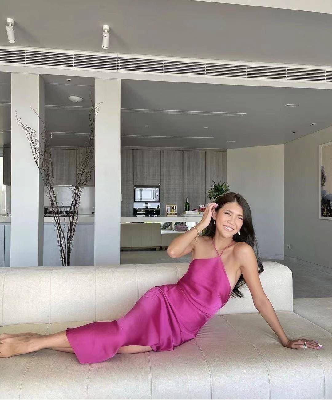 Fuchsia Satin Midi Dress