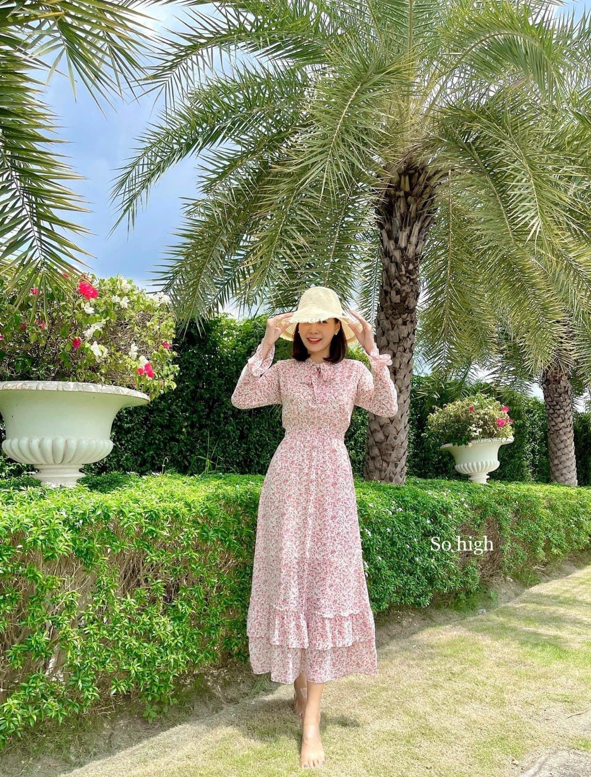 Pink Ruffle Floral Maxi Dress