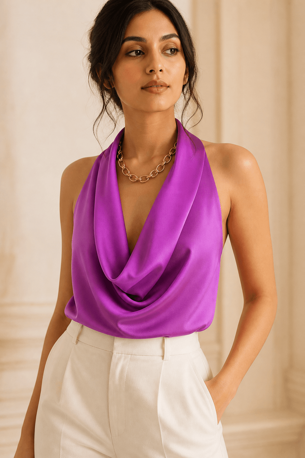 Satin Cowl Halter Top