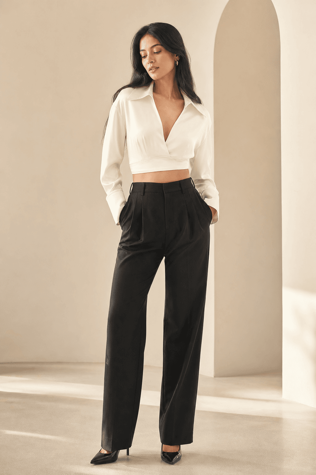 White Collared Crop Top