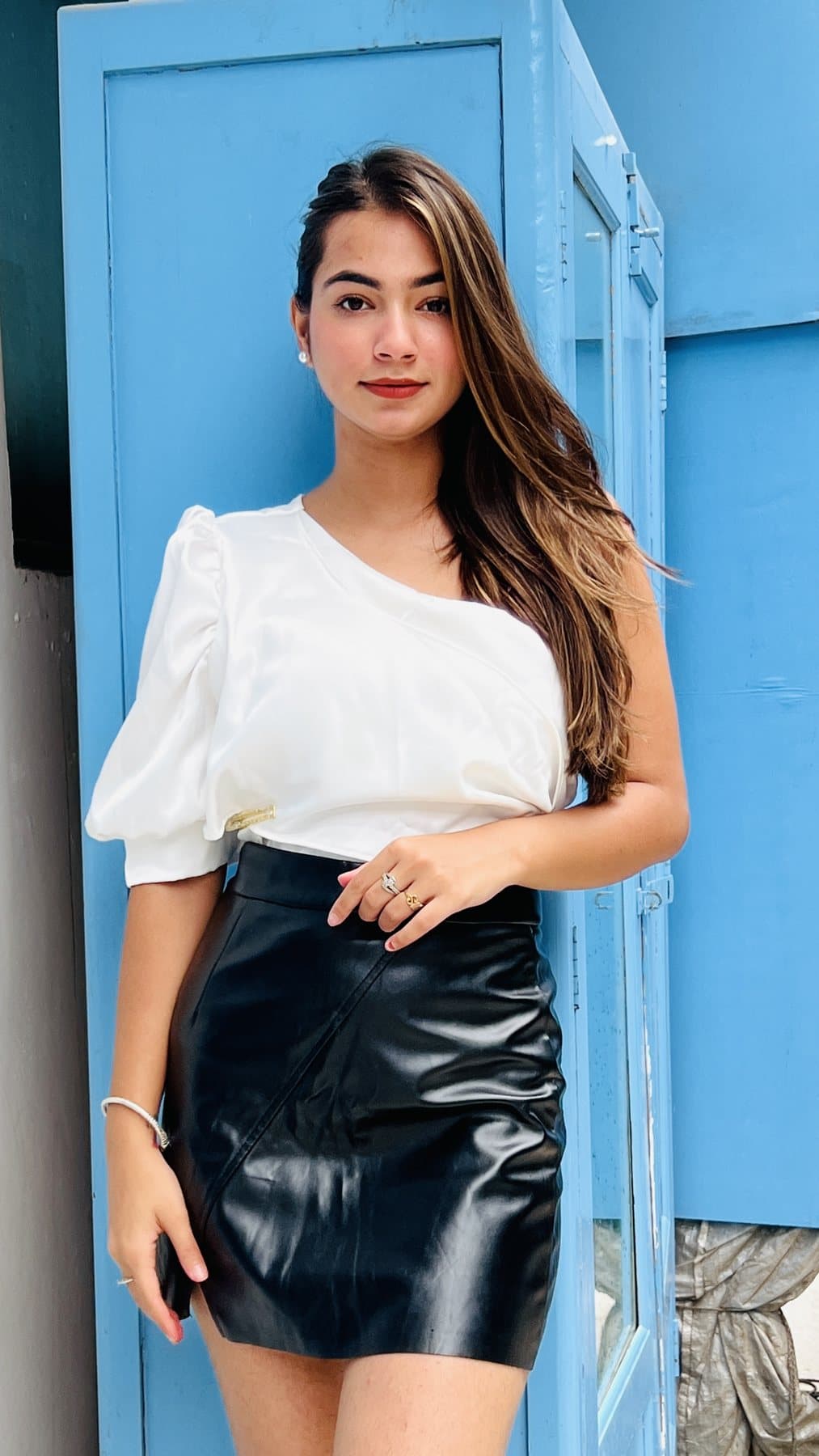 White One-Shoulder Satin Top