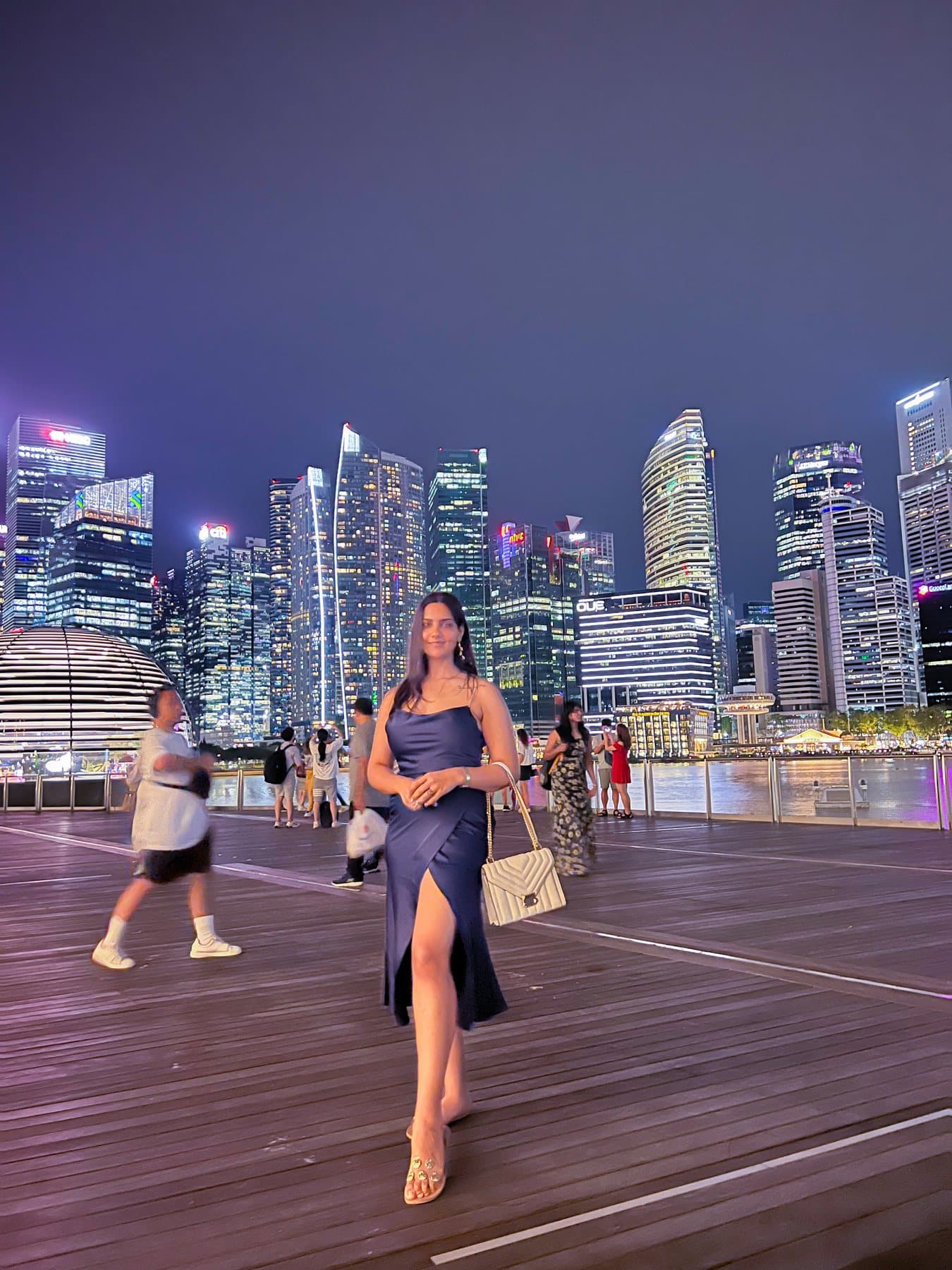 Navy Satin Slit Dress